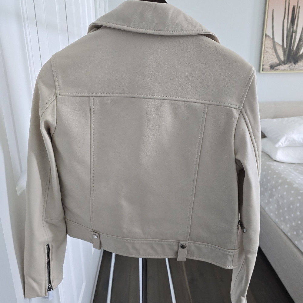 Reiss Santiago Leather Biker Jacket, Size US 6, off-white, NWT - Picture 6 of 13